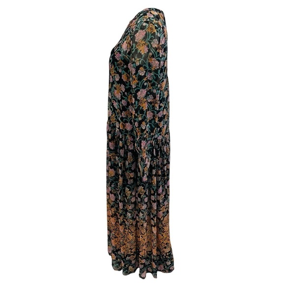 FREE PEOPLE See It Through Long Sleeve Maxi DRESS Floral Black Combo NWT - Picture 10 of 15